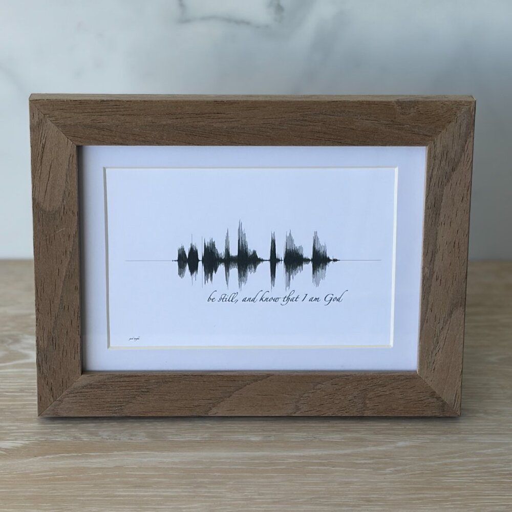 NEW Be Still Soundwave Framed Wall Art 5x7in Black White Christian Scripture